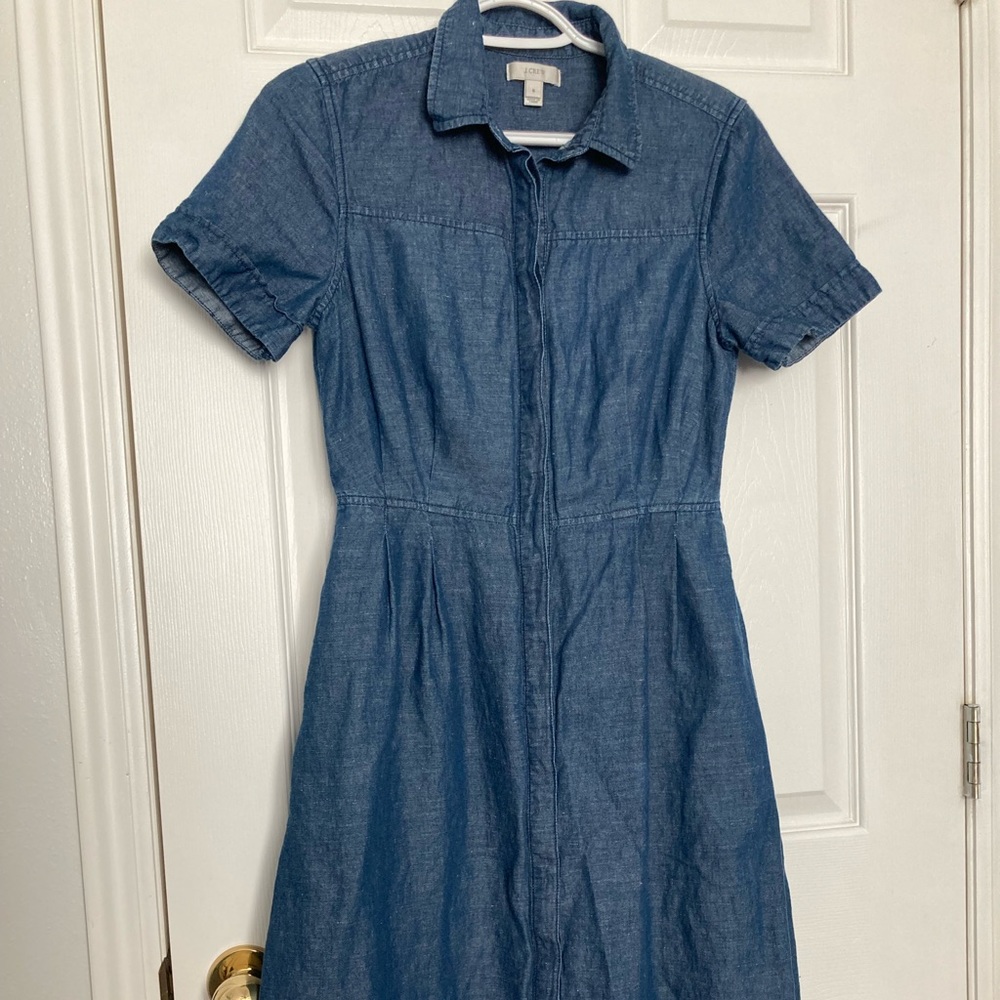 J Crew medium wash denim button up dress
